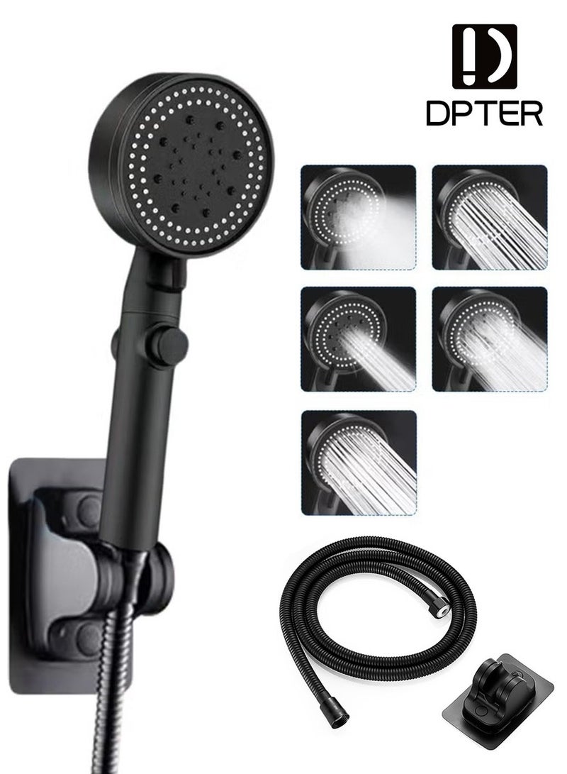 DPTER High Pressure 5 Mode Handheld Showerhead - Anti Clogging Nozzles, Built-In Power Wash for Tub, Tile and Pet Cleaning, Extra Long 2M Stainless Steel Hose, No-Punch Wall Bracket - Image 1